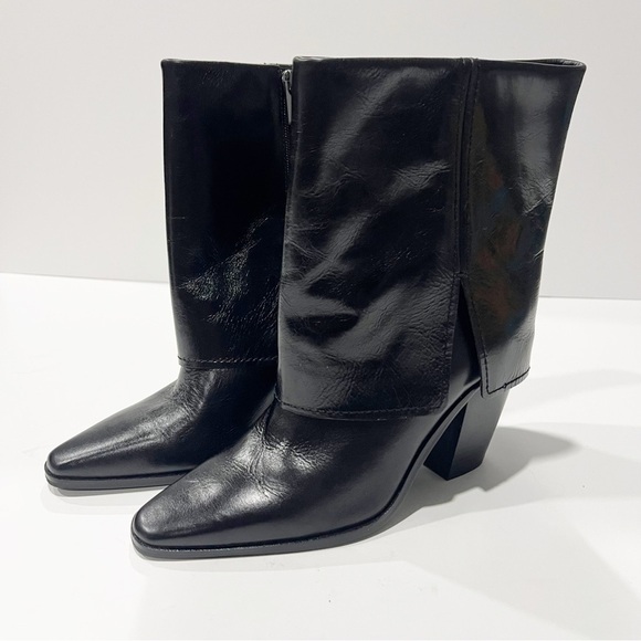 NEW Vince Camuto Womens Alolison Fold Over Boot Bootie Black Leather Size 8.5 - Picture 1 of 9